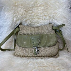 DKNY Green Signature Leather Trim Crossbody